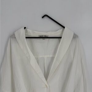 Alex Mill Karlie Cotton Voile Pleated White Collared Waist Tie Shirt Blouse